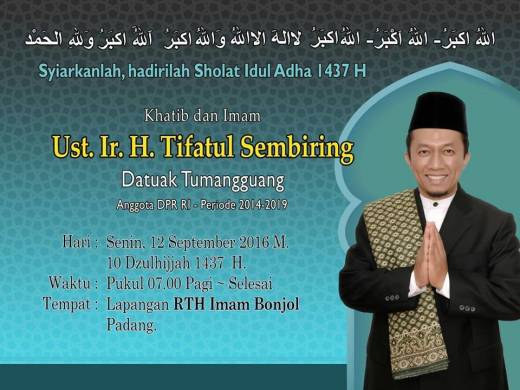 Ayo Beramai-Ramai, Tifatul Sembiring Khatib Shalat Idul Adha 1437 H di Padang
