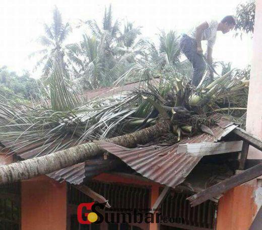 Hujan dan Angin Kencang Landa Solok, Sebuah Rumah Rusak Ditimpa Pohon Kelapa