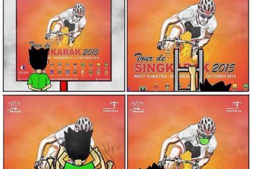 Kartun Unik Kritik Tour de Singkarak, Gara-gara Asap Pembalap Diberi Masker oleh si Bujang