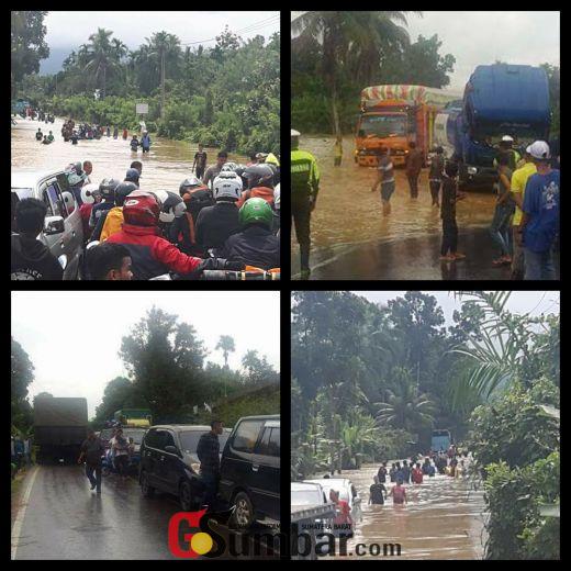 Jalan Lintas Sumbar - Riau Kembali Dilanda Longsor dan Banjir, Ratusan Kendaraan Terjebak Antrean Panjang